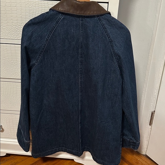 Levi's Dark Blue Denim Jacket with Brown Leather Collar - Picture 2 of 5